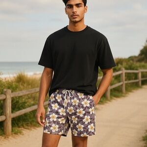 Bonobos men’s floral swim trunks size L 7” inseam purple hibiscus Hawaiian print